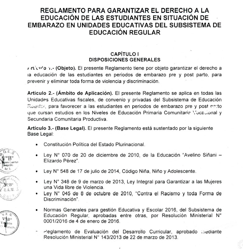 Derecho a la Educación de las Estudiantes en Situación de Embarazo ministerio de educacion bolivia